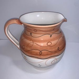 Italian Water Pitcher Hand Painted in Italy Orange Ceramiche Egizia 1 of a kind